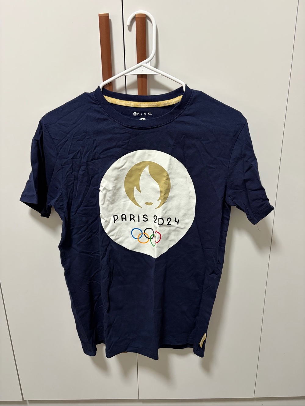 Aris Navy Short Sleeve Paris 2024 Graphic Tee with Gold Accents